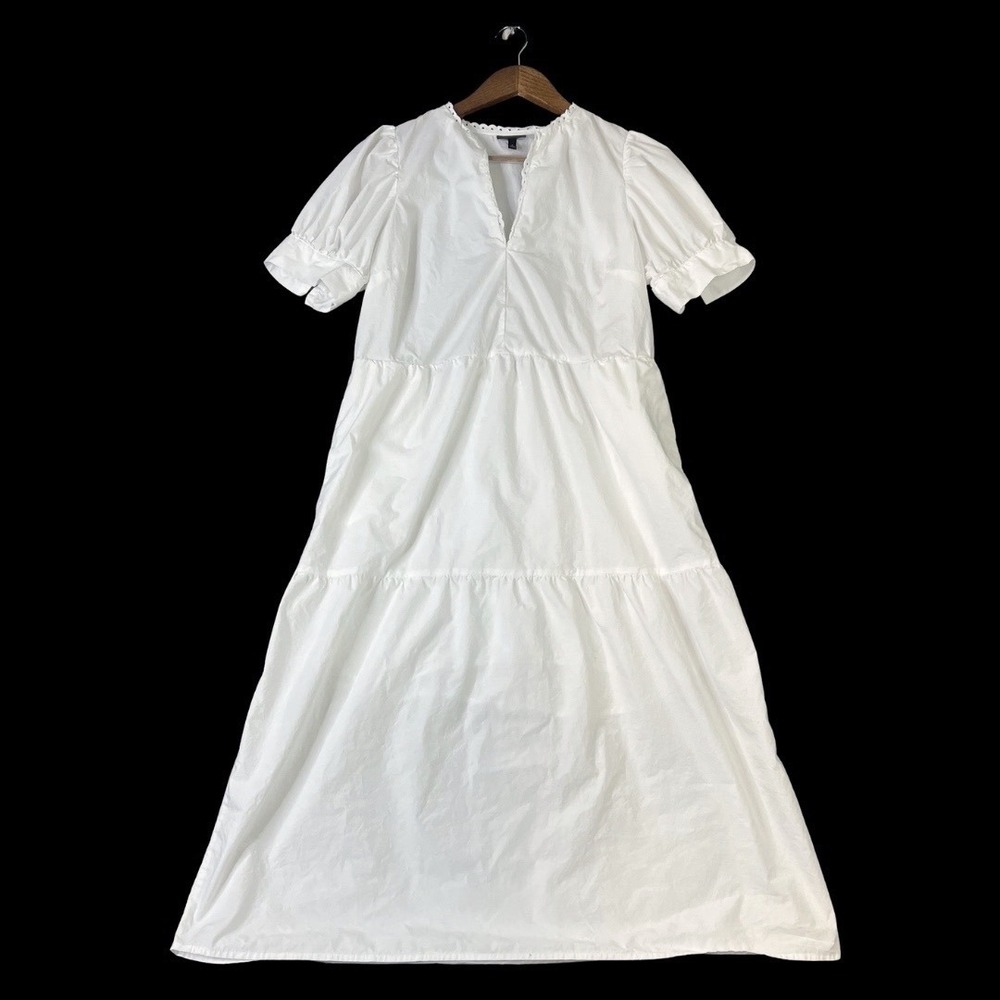 Who What Wear Cottage Cotton Poplin Tiered Puff Sleeve Maxi Dress White Womens S